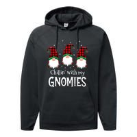 Chillin With My Gnomies Buffalo Red Plaid Christmas Gnome Performance Fleece Hoodie