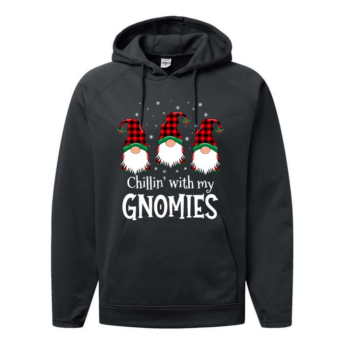 Chillin With My Gnomies Buffalo Red Plaid Christmas Gnome Performance Fleece Hoodie