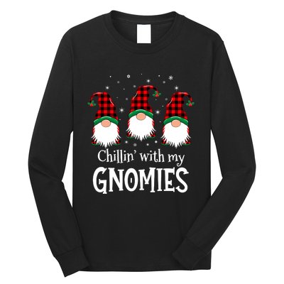 Chillin With My Gnomies Buffalo Red Plaid Christmas Gnome Long Sleeve Shirt