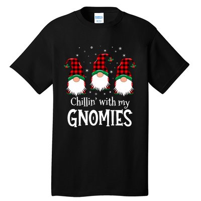 Chillin With My Gnomies Buffalo Red Plaid Christmas Gnome Tall T-Shirt