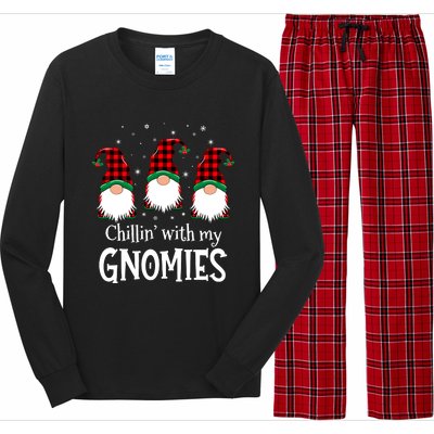 Chillin With My Gnomies Buffalo Red Plaid Christmas Gnome Long Sleeve Pajama Set