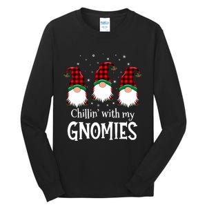 Chillin With My Gnomies Buffalo Red Plaid Christmas Gnome Tall Long Sleeve T-Shirt