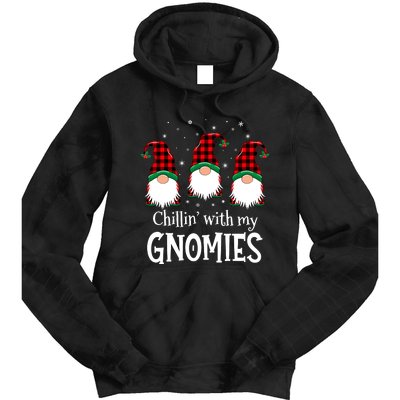 Chillin With My Gnomies Buffalo Red Plaid Christmas Gnome Tie Dye Hoodie