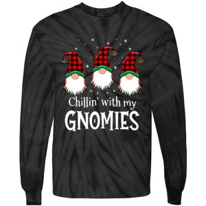 Chillin With My Gnomies Buffalo Red Plaid Christmas Gnome Tie-Dye Long Sleeve Shirt