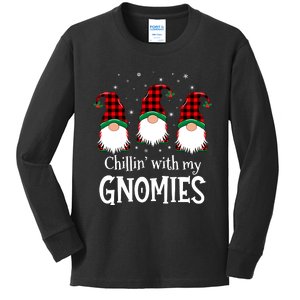 Chillin With My Gnomies Buffalo Red Plaid Christmas Gnome Kids Long Sleeve Shirt