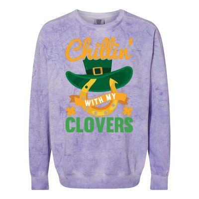 Chillin' With My Clovers Funny St Patricks Day Colorblast Crewneck Sweatshirt