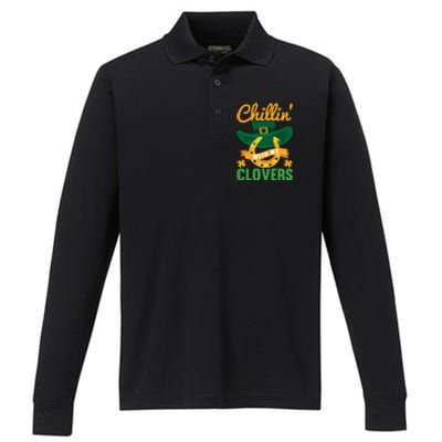 Chillin' With My Clovers Funny St Patricks Day Performance Long Sleeve Polo