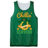 Chillin' With My Clovers Funny St Patricks Day Mesh Reversible Basketball Jersey Tank