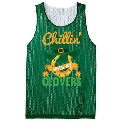 Chillin' With My Clovers Funny St Patricks Day Mesh Reversible Basketball Jersey Tank