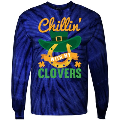 Chillin' With My Clovers Funny St Patricks Day Tie-Dye Long Sleeve Shirt