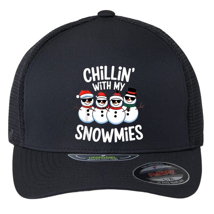 Chillin With My Snowmies Funny Snowman Christmas Flexfit Unipanel Trucker Cap
