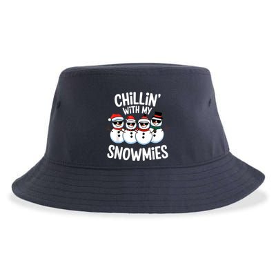 Chillin With My Snowmies Funny Snowman Christmas Sustainable Bucket Hat