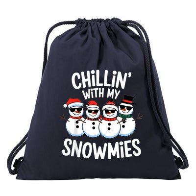 Chillin With My Snowmies Funny Snowman Christmas Drawstring Bag