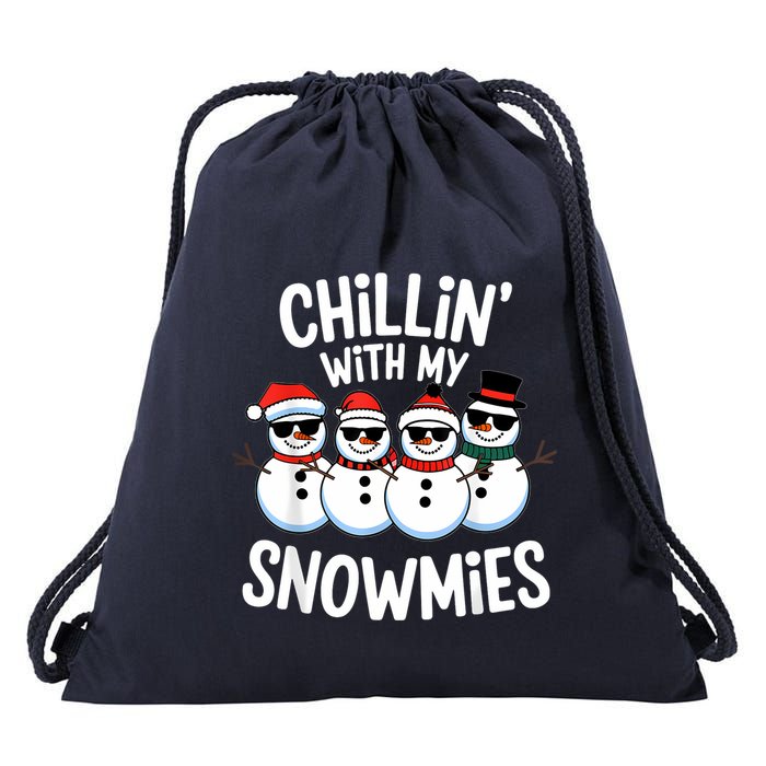 Chillin With My Snowmies Funny Snowman Christmas Drawstring Bag