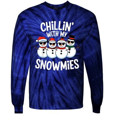 Chillin With My Snowmies Funny Snowman Christmas Tie-Dye Long Sleeve Shirt