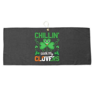 Chillin' With My Clovers Funny St Patricks Day Large Microfiber Waffle Golf Towel