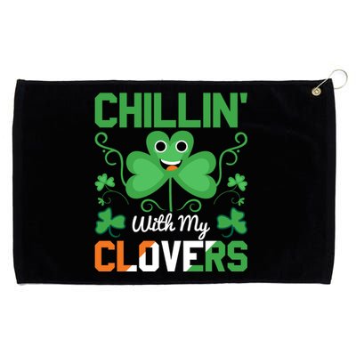 Chillin' With My Clovers Funny St Patricks Day Grommeted Golf Towel