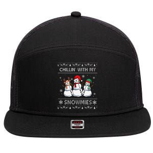 Chillin With My Snowmies Funny Ugly Christmas Pajama Xmas 7 Panel Mesh Trucker Snapback Hat