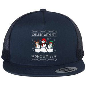 Chillin With My Snowmies Funny Ugly Christmas Pajama Xmas Flat Bill Trucker Hat