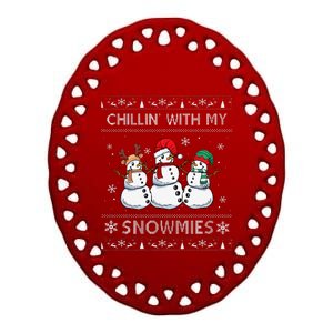 Chillin With My Snowmies Funny Ugly Christmas Pajama Xmas Ceramic Oval Ornament