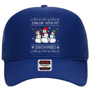 Chillin With My Snowmies Funny Ugly Christmas Pajama Xmas High Crown Mesh Back Trucker Hat