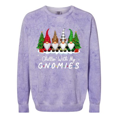 Chillin With My Gnomies Funny Christmas Family Friend Gnomes Colorblast Crewneck Sweatshirt