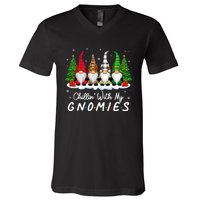 Chillin With My Gnomies Funny Christmas Family Friend Gnomes V-Neck T-Shirt