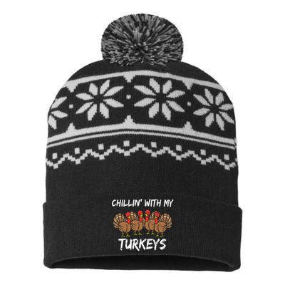 Chillin With My Turkeys Thanksgiving Family Boys Gift USA-Made Snowflake Beanie