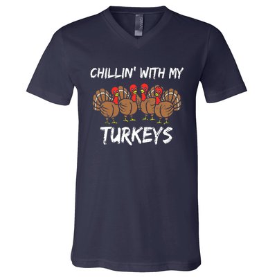 Chillin With My Turkeys Thanksgiving Family Boys Gift V-Neck T-Shirt