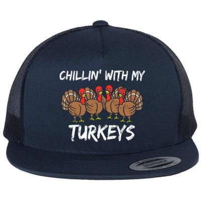 Chillin With My Turkeys Thanksgiving Family Boys Gift Flat Bill Trucker Hat