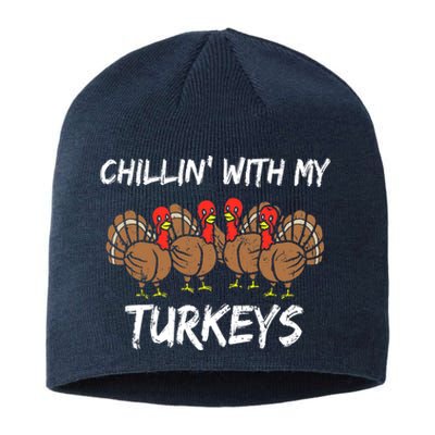 Chillin With My Turkeys Thanksgiving Family Boys Gift Sustainable Beanie