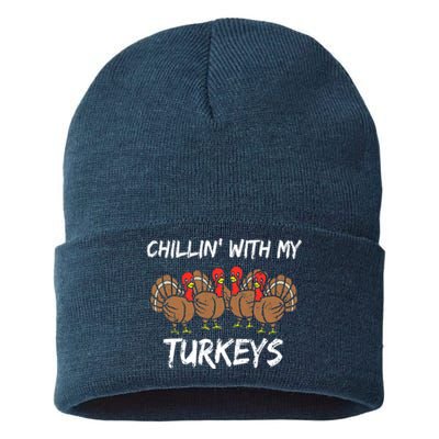 Chillin With My Turkeys Thanksgiving Family Boys Gift Sustainable Knit Beanie