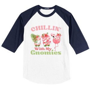 Chillin With My Gnomies Tropical Gnomes With A Flamingo Cute Gift Baseball Sleeve Shirt