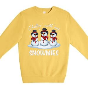 Chillin With My Snowmies Teacher Christmas Snowman Pajamas Premium Crewneck Sweatshirt