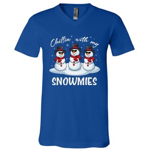 Chillin With My Snowmies Teacher Christmas Snowman Pajamas V-Neck T-Shirt