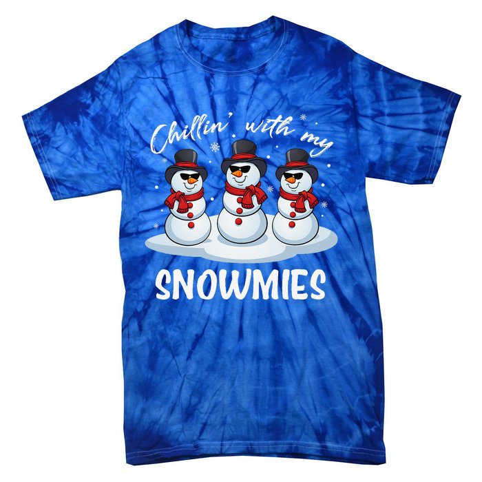 Chillin With My Snowmies Teacher Christmas Snowman Pajamas Tie-Dye T-Shirt