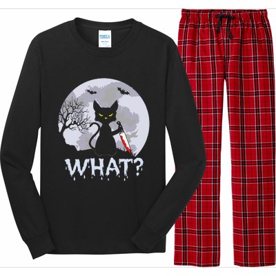 CAT WHAT Murderous Black Cat With Knife Halloween Costume Long Sleeve Pajama Set