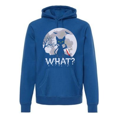 CAT WHAT Murderous Black Cat With Knife Halloween Costume Premium Hoodie