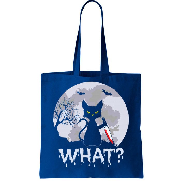 CAT WHAT Murderous Black Cat With Knife Halloween Costume Tote Bag