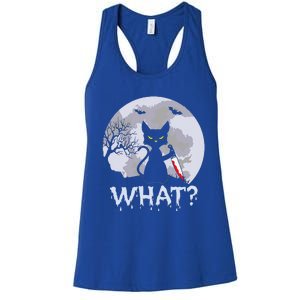 CAT WHAT Murderous Black Cat With Knife Halloween Costume Women's Racerback Tank