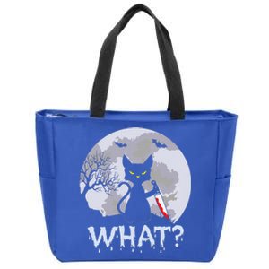 CAT WHAT Murderous Black Cat With Knife Halloween Costume Zip Tote Bag