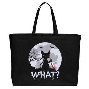 CAT WHAT Murderous Black Cat With Knife Halloween Costume Cotton Canvas Jumbo Tote