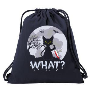 CAT WHAT Murderous Black Cat With Knife Halloween Costume Drawstring Bag