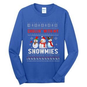 Chillin With My Snowmies Ugly Christmas Snowman Funny Tall Long Sleeve T-Shirt