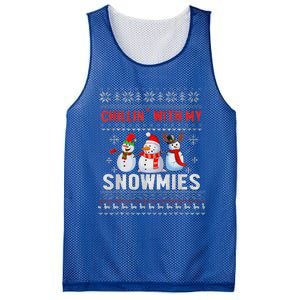 Chillin With My Snowmies Ugly Christmas Snowman Funny Mesh Reversible Basketball Jersey Tank