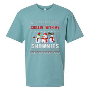 Chillin With My Snowmies Ugly Christmas Snowman Funny Sueded Cloud Jersey T-Shirt