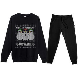 Chillin With My Snowmies Funny Ugly Christmas Premium Crewneck Sweatsuit Set