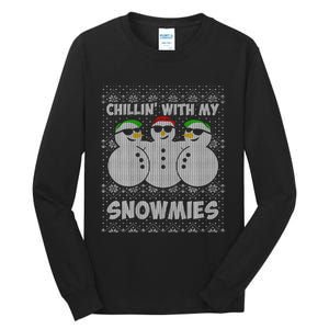 Chillin With My Snowmies Funny Ugly Christmas Tall Long Sleeve T-Shirt