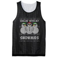 Chillin With My Snowmies Funny Ugly Christmas Mesh Reversible Basketball Jersey Tank