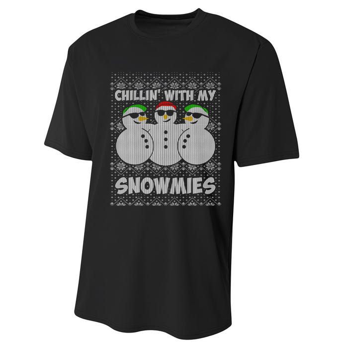 Chillin With My Snowmies Funny Ugly Christmas Performance Sprint T-Shirt